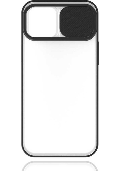 - Apple iPhone 12 - Kılıf Slayt Sürgülü Arkası Buzlu Lensi Kapak - Siyah