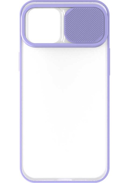 - Apple iPhone 12 Pro Max - Kılıf Slayt Sürgülü Arkası Buzlu Lensi Kapak - Lila