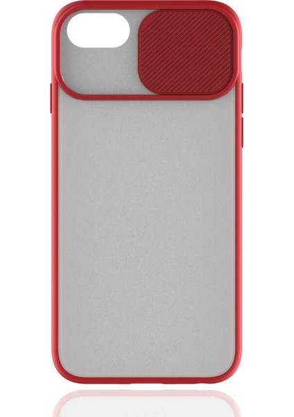 - Apple iPhone 7 Plus - Kılıf Slayt Sürgülü Arkası Buzlu Lensi Kapak - Kırmızı