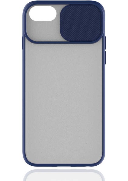 - Apple iPhone 8 Plus - Kılıf Slayt Sürgülü Arkası Buzlu Lensi Kapak - Lacivert