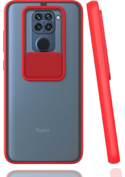 - Xiaomi Redmi Note 9 - Kılıf Slayt Sürgülü Arkası Buzlu Lensi Kapak - Kırmızı