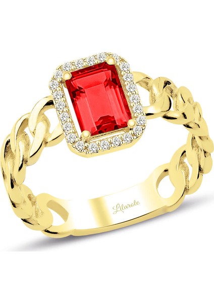 Italyan Tasarım Halkalı Yakut Taşlı Altın Baget Yüzük