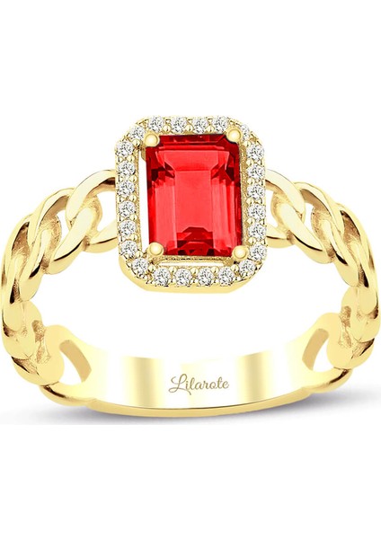 Italyan Tasarım Halkalı Yakut Taşlı Altın Baget Yüzük fiyatları