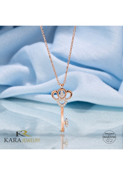 Taşlı Anahtar Temalı Rose Kaplama Kadın Gümüş Kolye fiyatları