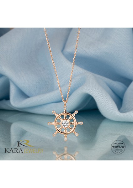 Taşlı Dümen Temalı Rose Kaplama Kadın Gümüş Kolye fiyatları