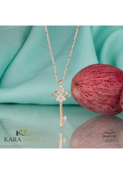 Taşlı Anahtar Temalı Rose Kaplama Kadın Gümüş Kolye fiyatları