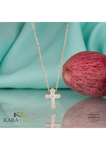 Taşlı Haç Temalı Rose Kaplama Kadın Gümüş Kolye fiyatları