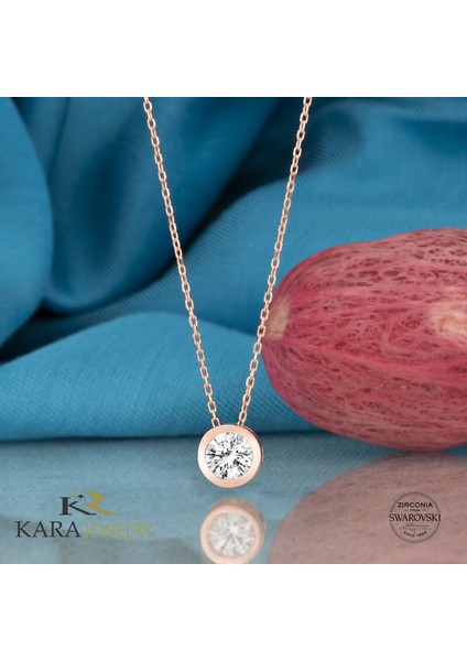 Taşlı Sıvama Tektaş Rose Kaplama Kadın Gümüş Kolye fiyatları