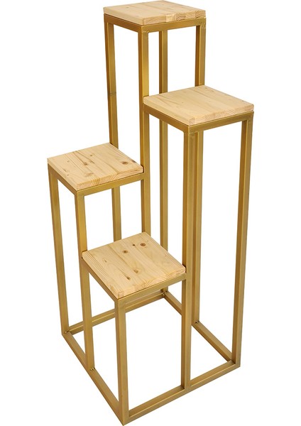 Altın Masif Ahşap Bitki Standı