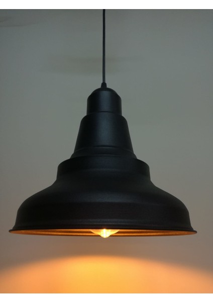 Retro Rustik Siyah Içi Altın Metal Sarkıt Avize 28 cm En