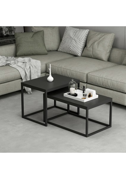 Leka Metal Ayaklı Modern Orta Sehpa - Siyah