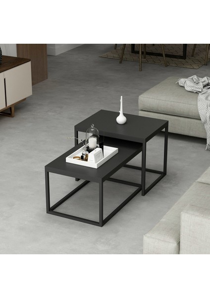 Leka Metal Ayaklı Modern Orta Sehpa - Siyah