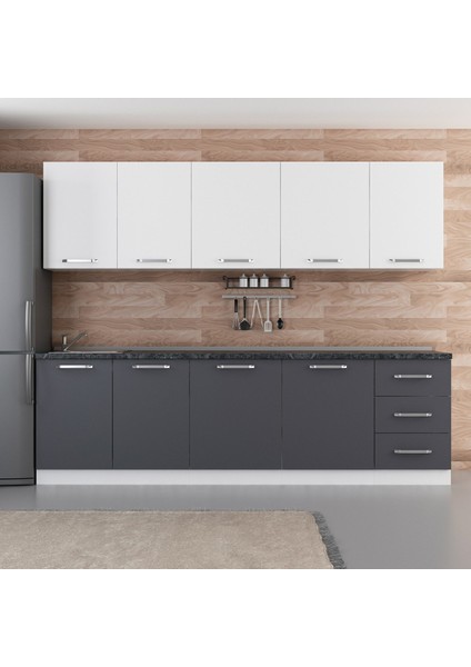 270 cm Mutfak Dolabı Beyaz Antrasit 270-A2