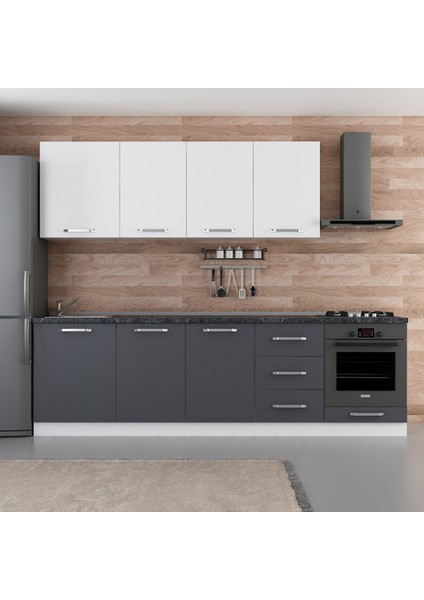 270 cm Mutfak Dolabı Beyaz Antrasit 270-A3