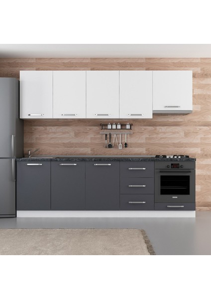 260 cm Mutfak Dolabı Beyaz Antrasit 260-A8