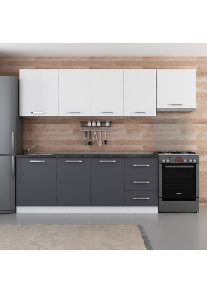 270 cm Mutfak Dolabı Beyaz Antrasit 270-A4