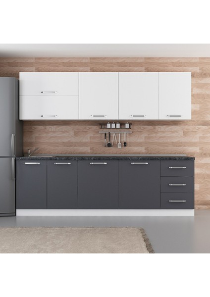 260 cm Mutfak Dolabı Beyaz Antrasit 260-A1