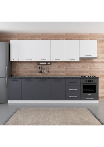 300 cm Mutfak Dolabı Beyaz Antrasit 300-A6