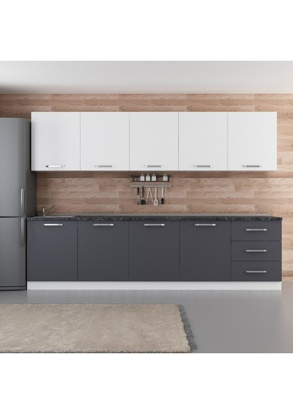 300 cm Mutfak Dolabı Beyaz Antrasit 300-A3