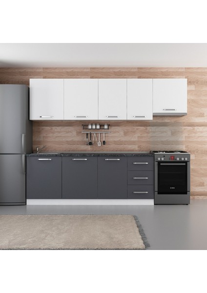 275 cm Mutfak Dolabı Beyaz Antrasit 275-A7