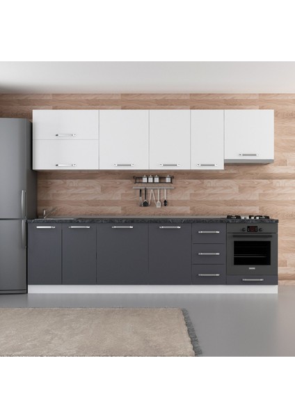 290 cm Mutfak Dolabı Beyaz Antrasit 290-A8
