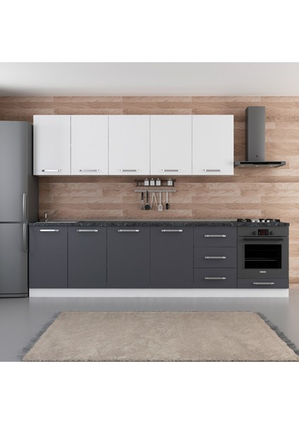 300 cm Mutfak Dolabı Beyaz Antrasit 300-A4