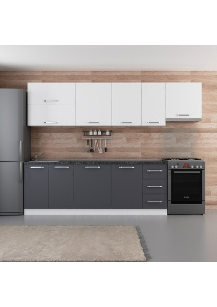 290 cm Mutfak Dolabı Beyaz Antrasit 290-A7