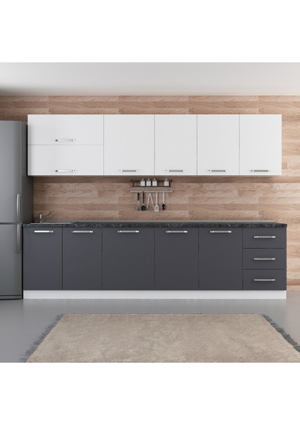 300 cm Mutfak Dolabı Beyaz Antrasit 300-A1