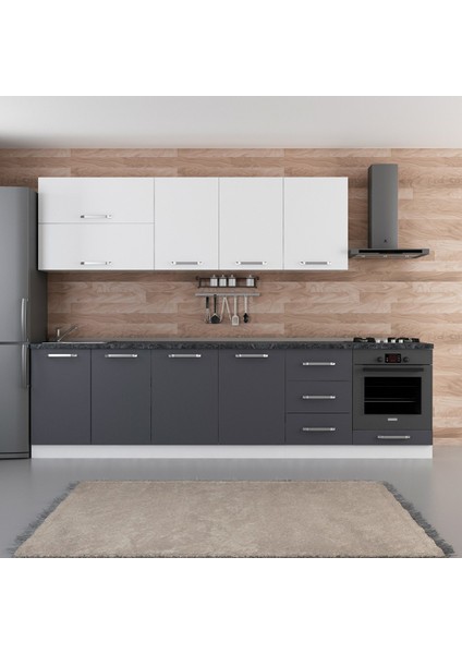 300 cm Mutfak Dolabı Beyaz Antrasit 300-A7