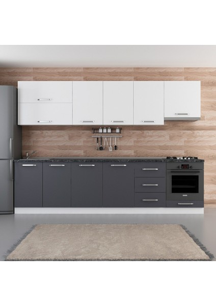 300 cm Mutfak Dolabı Beyaz Antrasit 300-A9