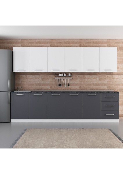 300 cm Mutfak Dolabı Beyaz Antrasit 300-A2