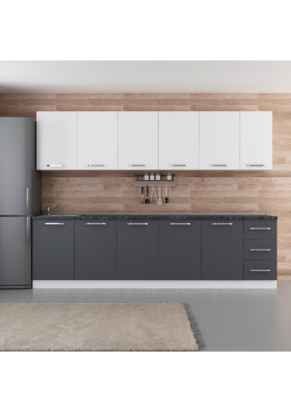 290 cm Mutfak Dolabı Beyaz Antrasit 290-A2