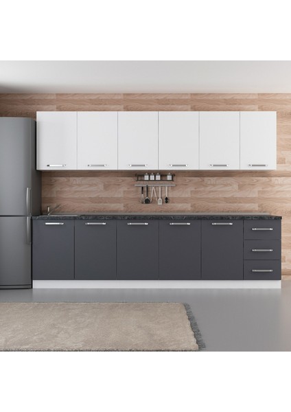 295 cm Mutfak Dolabı Beyaz Antrasit 295-A2