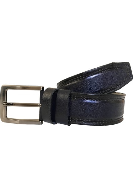 Deri Desenli Lacivert 4 cm Kemer