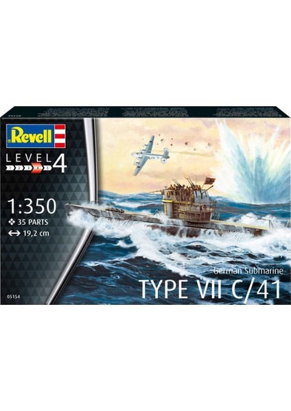 Model Kit 1:350 Alman Denizaltısı Type VII C-41 Plastik Malzeme ile 35 Parça