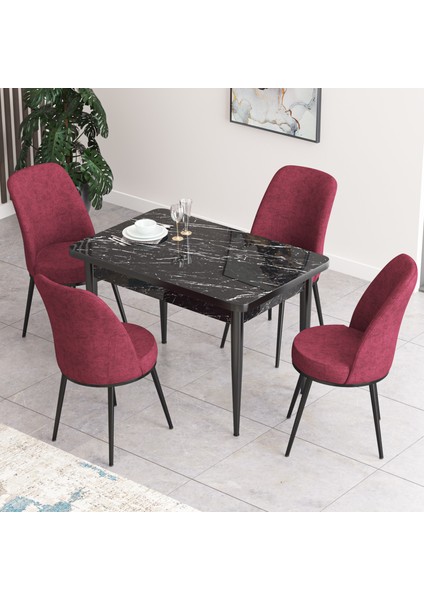 Concept Nil Serisi Siyah Mermer Desenli Yemek Masası Mutfak Masa Takımı+4 Adet Sandalye