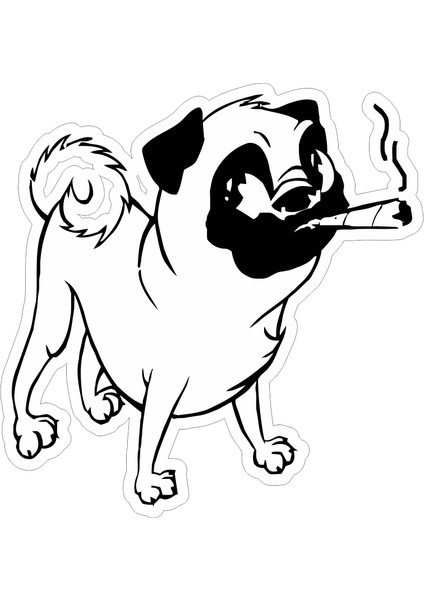 Smoking Pug Sticker-Etiket 7,5x8