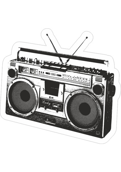 Retro Boombox Sticker-Etiket 8x8