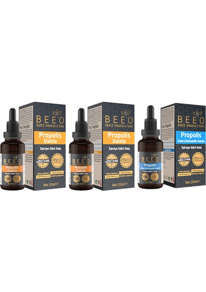 Bee' o  2'li 20 ml Propolis Damla 1'li 20 ml Suda Çözünür Damla