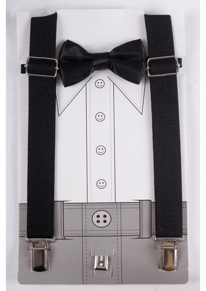 Siyah Çocuk Pantolon Askısı ve Papyon Seti