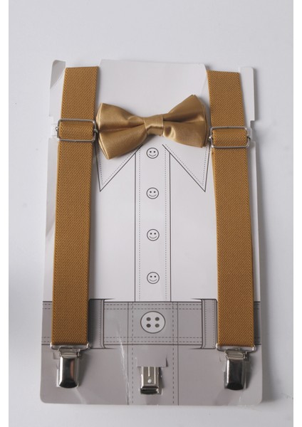 Kahverengi Çocuk Pantolon Askısı ve Papyon Seti