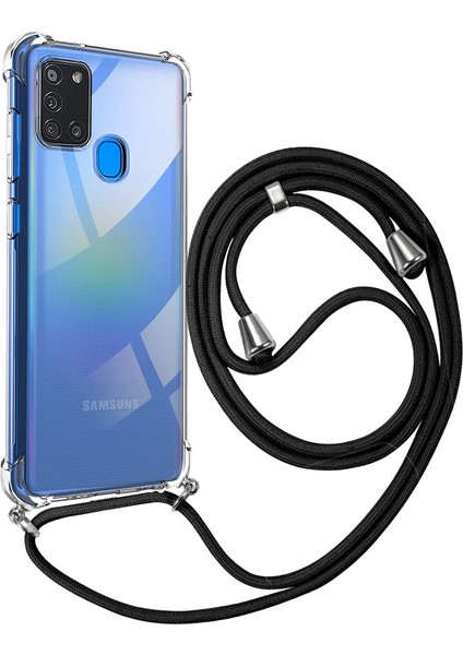 Samsung Galaxy A21S Boyun Askılı İpli Şeffaf Tank Kılıf