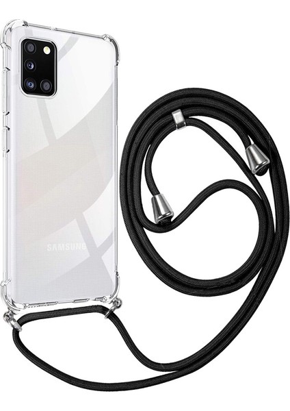 Galaxy A31 Boyun Askılı Şeffaf Tank Kılıf Siyah