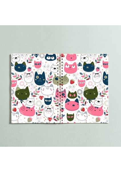 PYTKDT0170 A5 Kedi Tasarımlı Spiral Çizgisiz Defter 96 Yaprak