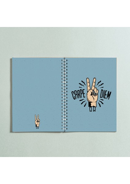 PYTKDT0165 A5 Carpe Diem Peace Tasarımlı Spiralli Çizgisiz Defter 96 Yaprak