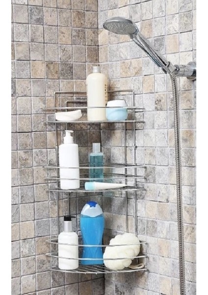 Paslanmaz Köşe Banyo Rafı 3 Lü Köşelik