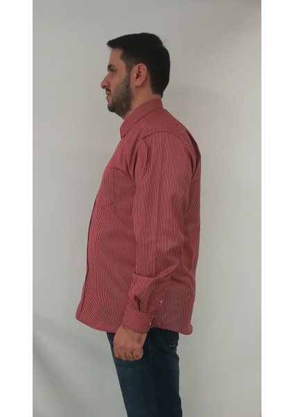 Büyük Beden Kiremit Çizgili Erkek Gömlek modelleri
