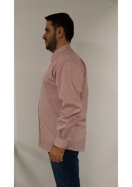 Büyük Beden Kırmızı Çizgili Erkek Gömlek modelleri