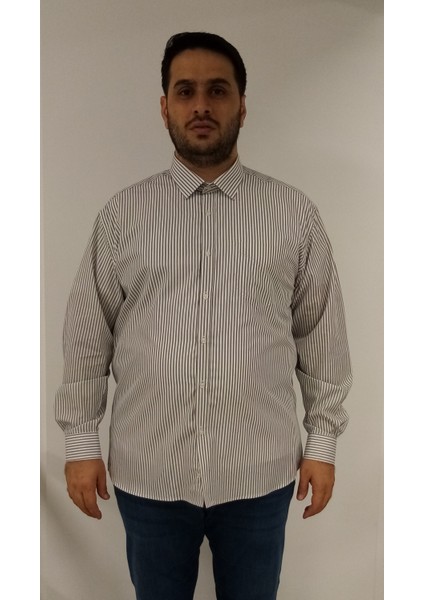 Büyük Beden Gri Çizgili Erkek Gömlek fiyatları