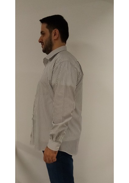 Büyük Beden Gri Çizgili Erkek Gömlek modelleri